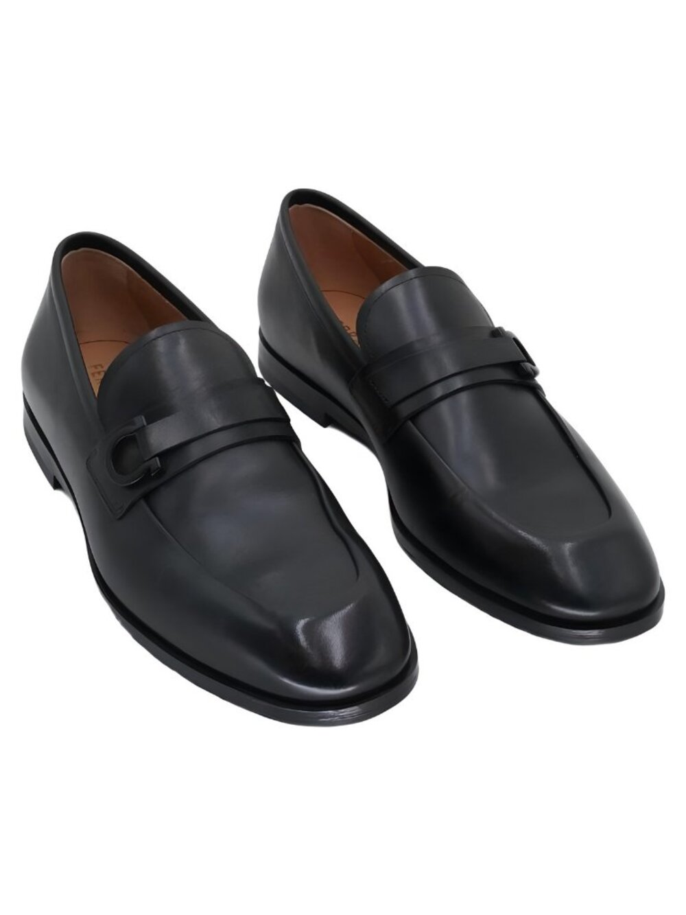 Salvatore Ferragamo Florio Mens Black Leather Strap Loafers Size 8E